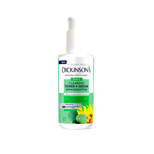 Dickinson's Original Witch Hazel Clearing Toner + Serum with Eucalyptus | 100% Natural Distilled Witch Hazel | Alcohol-Free | Detoxifies & Tones Skin | Unclogs Pores | 4 Fl Oz