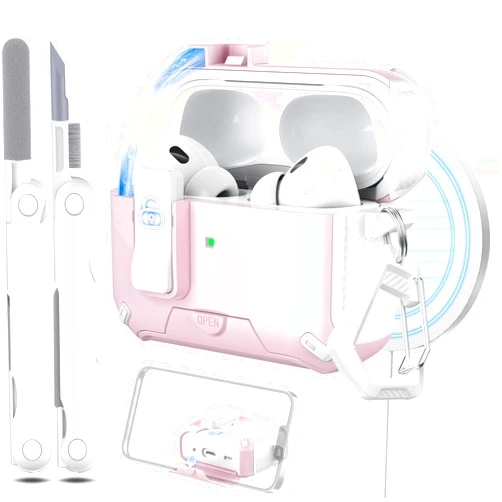 MHYALUDO for AirPods Pro 2nd/1st Generation Case Cover, Compatible with Magsafe, Magnetic Automatic Lock, Charging Port Dust-Proof & Stand Design with Cleaning Kit, Snow White/Girly Pink