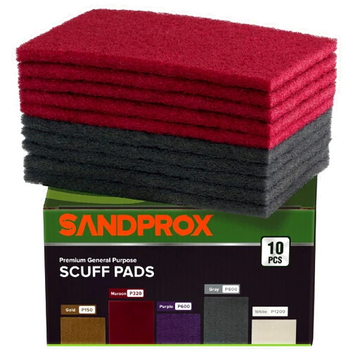 SANDPROX Scuff Pad 6” x 9” Scuff Pads,5 Each of Maroon&Gray,Scuff pads for Paint Prep, Total 10PCS,Aluminum Oxide Abrasive Pads for Scuffing,Surface Adhesion Preparation,Cleaning