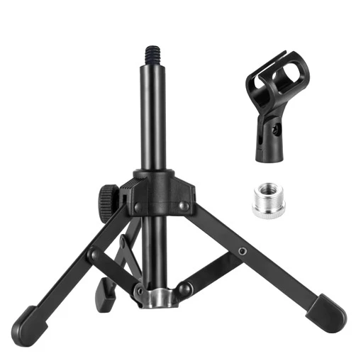 BILIONE Microphone Stand Desk, BILIONE Portable Foldable Tripod with Mic Clip Holder Adjustable Desktop Microphone Stand for Dynamic Microphone