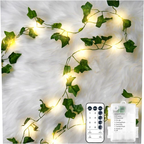 Nakolulu 4 Pack Vines with Fairy Lights 40ft 120 LED Ivy String Lights USB Plugin & Battery Operated Leaf Lights with Timer 8 Modes Remote Decorative Light for Bedroom Wedding Party - Warm White
