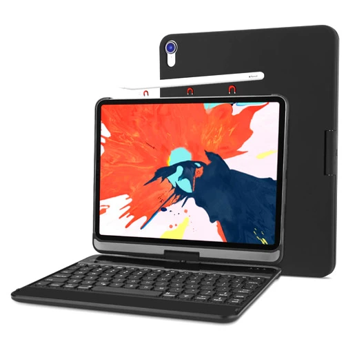 ProCase Keyboard Case for iPad Pro 12.9 2018 Latest Model [Support Apple Pencil Charging], 360 Degree Rotation Swivel Cover with Wireless Keyboard for iPad Pro 12.9 3rd Gen 2019 -Black