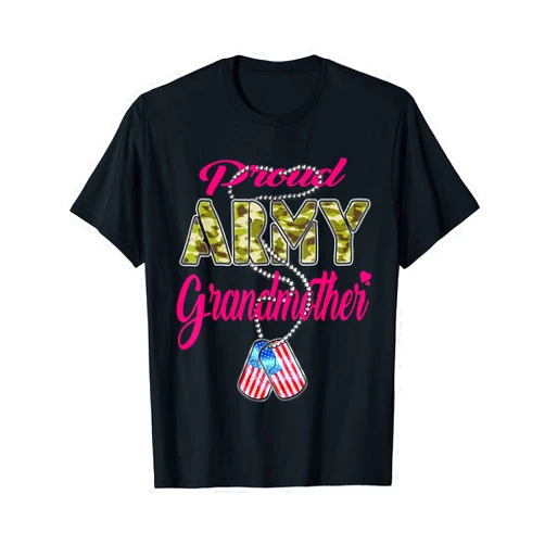Proud Cloth Military Family Shirts Proud Army Grandmother Camo US Flag Dog Tag Military Grandma T-Shirt