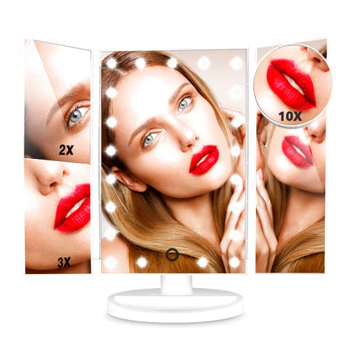 HAMSWAN Makeup Mirror Vanity Mirror with Lights, Lighted Makeup Mirror with 1X 2X 3X 10X Magnifying, Touch Control Design, Dual Power Supply, Portable LED Makeup Mirror, Women Gift (White)