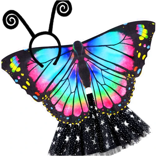 iROLEWIN Toddlers Kids Butterfly-Wings-Costume for Girls Halloween Costumes Fairy Butterfly Cape Rainbow Tutu Headband
