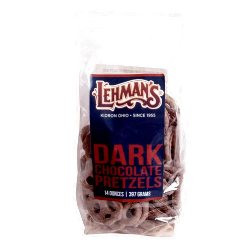 Lehman's Chocolate Covered Mini Pretzels, Pure Dark Chocolate Coated Sweet and Salty Snack, 14 oz Resealable Bag