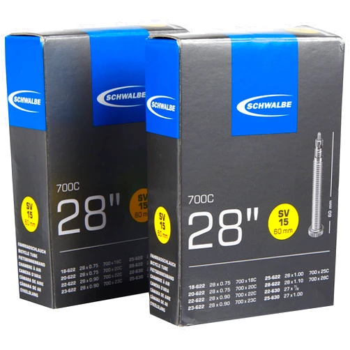 Schwalbe SV15 SV 15 Bicycle Tube 60 mm 700 x 18-28 C B067 Extra Long Pack of 2, Black