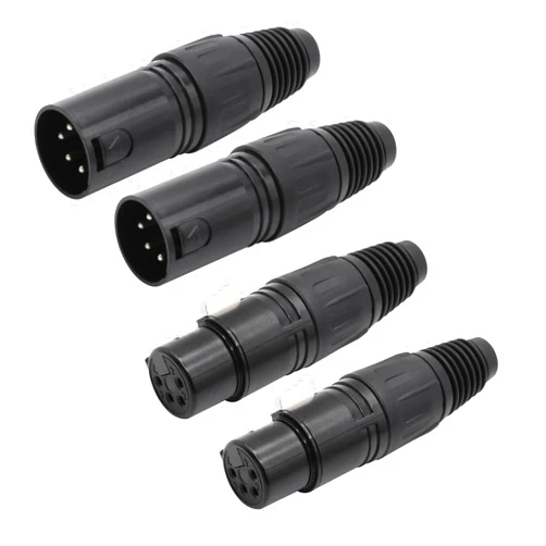 Kallaudo 4-Pin XLR Cable Connector XLR 4 Pin Male&Female Plug Connector Mic Microphone Cable Plug Connector Audio Adapter, Black, 2Pair