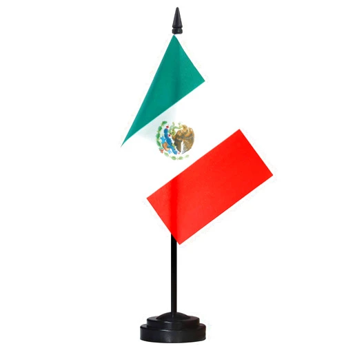 Anley Mexico Deluxe Desk Flag Set - 6 x 4 Inch Miniature Mexican Desktop Flag with 12