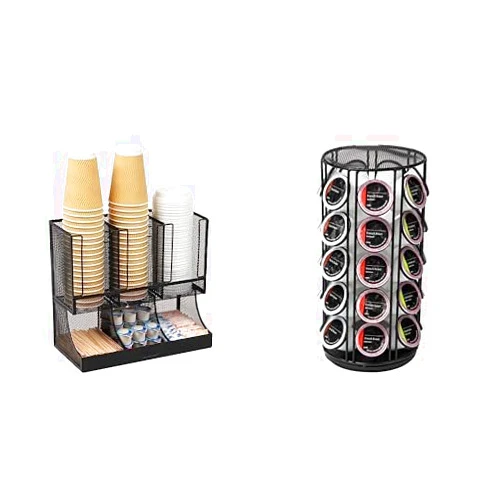 Mind Reader Cup and Condiment Station & Single Serve Coffee Pod Carousel, 35 Pod Capacity, Lazy Susan, Metal Mesh Black