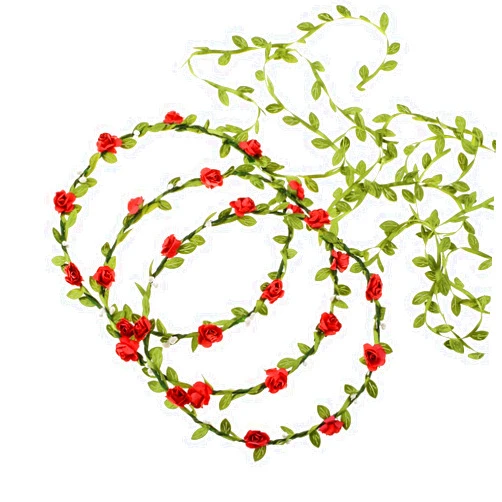 Accesyes Flower Headband Rose Floral Wreath with Lovely Tail Photography Floral Crown Fashion for Bohemian Style Wedding Bride Headdress (Red-3pc)