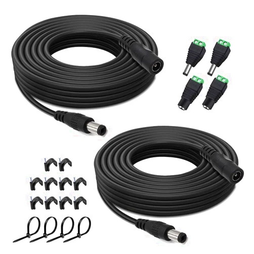 HayEastdor 2PCS 33FT(10m) 12V DC Power Extension Cable with Power Jack Adapter Connectors(2 x Male + 2 x Female) 5.5mm x 2.1mm DC Power Adapter Extension Cord and Cable Wire Ends Plug HE030-2