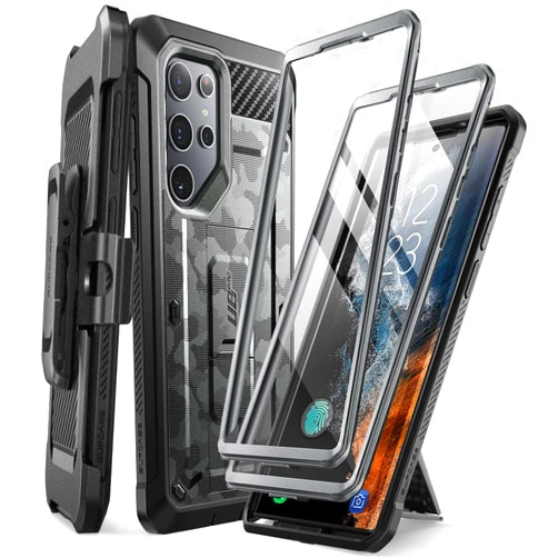 SUPCASE for Samsung Galaxy S22 Ultra Case with Stand, [Unicorn Beetle Pro] [2 Front Frames] [Built-in Screen Protector & Belt-Clip] Military-Grade Protection Phone Case for Galaxy S22 Ultra, CamoGray