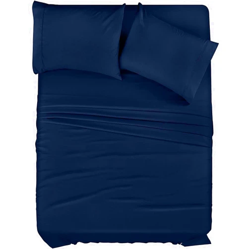 Generic Bedding King Fitted Sheet Set, 4 Piece Bedding Set, Brushed Microfiber, Shrinkage and Fade Resistant (Navy, Queen, Queen)