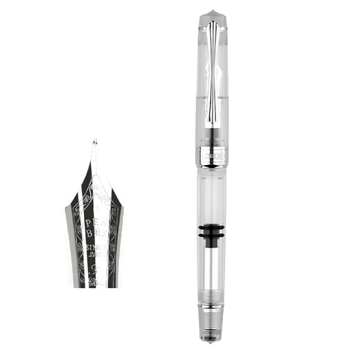 Erofa Penbbs 556 Piston Fountain Pen Fine Nib with Gift Box, Transparent Acrylic with Gold Trim Writing Gift Pen Set