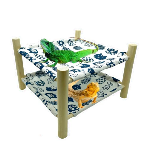Tfwadmx Bearded Dragon Bed Double-Layer Wooden Reptile Lizard Lounger Sleeping Habitat Accessories Couch Furniture for Leopard Gecko Snake Chameleon or Other Small Animal