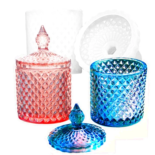 Wehous Box Resin Mold with Lid, Silicone Jar Resin Mold 3D Storage Jewelry Candle Holder Container Mould for Resin Casting Concrete Craft Decor