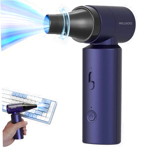 WILLGOO Jet Dry Blower, 80000RPM Portable Electric Air Duster, 4 Gears Adjustable, 4500mAh Rechargeable Jet Blower Perfect for Keyboard Cleaning, Camping, Inflation, and BBQ (Blue)