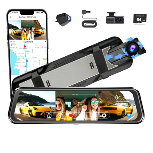 Aprilboy 3 Channel Mirror Dash Camera for Cars, 10