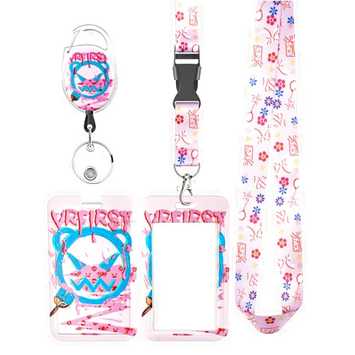 Uniclife Fashionable Sliding Badge Holder Angry Bear Plastic Case with Retractable Badge Reel Carabiner Clip & Detachable Lanyard Strap Embossed Vertical Card Protector for Women Nurse Teacher Student