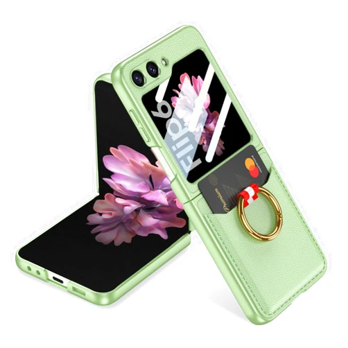 MOAITO for Samsung Galaxy Z Flip 6 Case with Wrist Band Ring, Ultra Thin Hard PC Back 9H Glass Camera Lens Protector Shockproof Cover (Green)