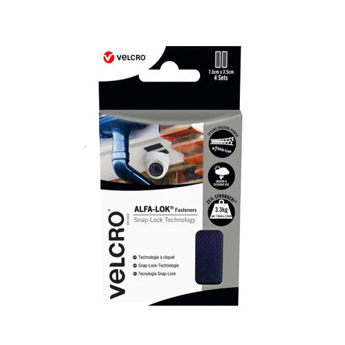 VELCRO Brand ALFA-LOK Fasteners Heavy Duty Snap-Lock Technology | Self-Engaging and Multidirectional Use | 7.5 x 2.5cm strips, 4 sets | VEL-30700-WEU, Black