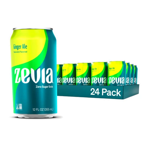 Zevia Zero Sugar Soda, Ginger Ale, 12 oz Cans (24-Pack) – Naturally Sweetened, Zero Calorie Sugar Free Soda - Non-GMO Project Verified, Gluten-Free, Vegan