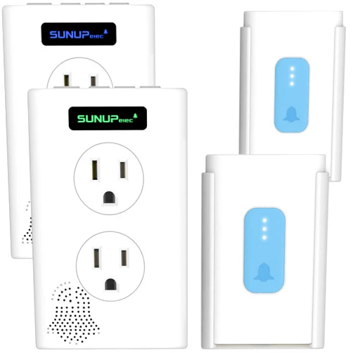 SUNUPelec Wireless Doorbell,Door Bell Kit with Extra Outlets & Nightlight,1400Ft Range,Doorbell Signal Extender,IP65 Waterproof,Do Not Disturb Mode,LED Flash,38 Chimes(White,2 Button & 2 Receiver)
