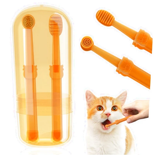 Yobiisolut Dog Toothbrush, Pet Silicone Toothbrush Kit with Puppy Tooth Brushing & Tongue Cleaner & Storage Cup - 360° Dental Care for Cats and Small to Medium Dogs Ferret Dutch Pigs
