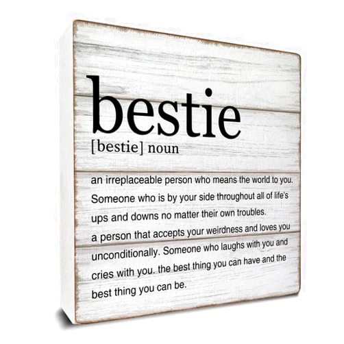 Dumyum Bestie Gifts Bestie Definition Wooden Box Sign Best Friend Quotes Desk Decorative Wooden Sign Home Decor for Desk Table Shelf 5 x 5 Inches