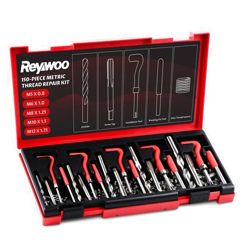 Reywoo 150 PC Helicoil Thread Repair Kit, Metric Helicoil Kit with HSS Drill Bits Inserts Taps Break Off Tools, Rethreading Tools in M5 M6 M8 M10 M12 Sizes