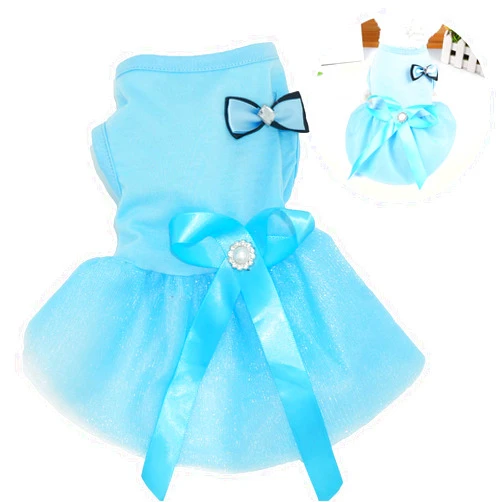 CARUI Dog Dresses for Small Medium Dog Cat Pet Dog Princess Tutu Dresses Dog Skirt Bow Crystal Belt Skirt Pet Clothes (Medium, Blue)