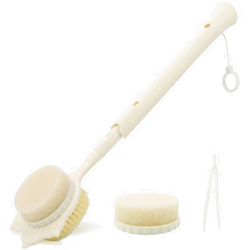 HAYSNA Retractable Back Brush for Shower, 28 Inches Long Handle Shower Brush,Double-Sided Long Handled Bath Sponge, Exfoliation,Back Scrubber for Women,Men,Elderly and Pregnant Women(White)