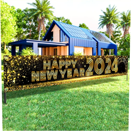 KatchOn, Happy New Year Banner 2024 - Large 120x20 Inch | Happy New Year Yard Sign | Happy New Year Decorations 2024 | New Years Eve Party Supplies 2024 | New Years Decorations, NYE Decorations 2024