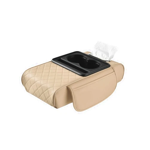 LEIWOOR Car Center Console Armrest Pillow, Car Armrest Storage Box, Leather Armrest Organizer Console Storage, Interior Car Accessories,Car Center Console Cover,Armrest Cover Cushion (Beige, Large)
