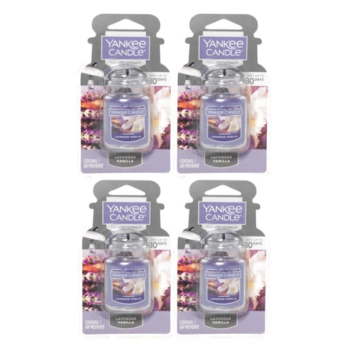 Yankee Candle Car Air Fresheners, Hanging Car Jar Ultimate, Neutralizes Odors Up To 30 Days, Lavender Vanilla, 0.96 OZ (Pack of 4)