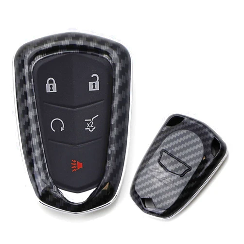 iJDMTOY Exact Fit Black Glossy Carbon Fiber Finish Key Fob Shell Compatible with 2015-19 Cadillac ATS CTS CT6 ELR XTS XT5 SRX Escalade Smart Key (Please Verify Your Actual Key Before Buying)