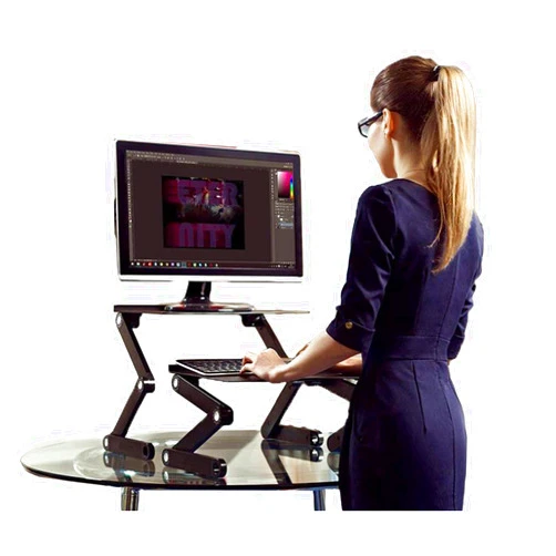 Uncaged Ergonomics WorkEZ Adjustable Standing Desk Converter for Laptops stand up desk riser for standing or sitting laptop computer desk with keyboard tray ergonomic negative tilt stand up desk convertor, Black