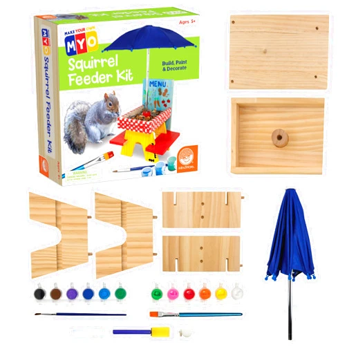MindWare Make Your Own (MYO) Squirrel Feeder Craft Kit for Kids - Includes Wood Pieces, Paint, Brushes, Instructions and More