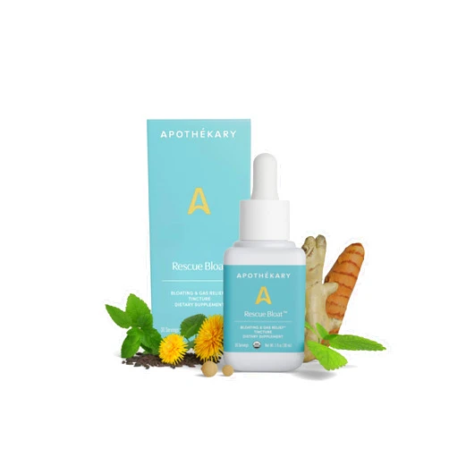Apothékary Rescue Bloat, Fast-Acting Digestive Drops for Occasional Gas and Bloat Relief, Herbal Liquid Drops with Peppermint, Lemon Balm, Dandelion, Ginger, Turmeric, Made in USA, 1 fl oz 30 Servings
