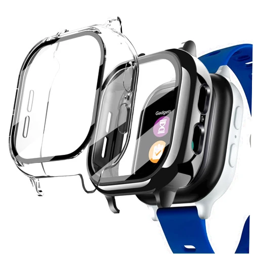 Kuaguozhe [2 Pack] Case Compatible for Gizmo Watch 2 Screen Protector for Kids（2 Pack）, Hard PC Overall Protective Case and Tempered Glass Screen Protector for Verizon Gizmo Watch 2,Black+Clear