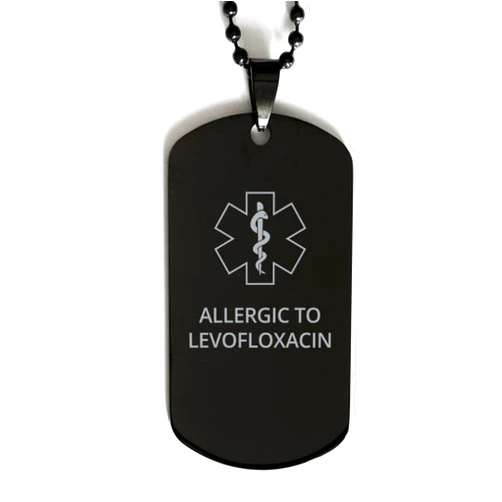 CHERLINKS Medical Alert Black Dog Tag, Allergic to Levofloxacin Awareness, SOS Emergency Health Life Alert ID Engraved Stainless Steel Chain Necklace For Men Women Kids