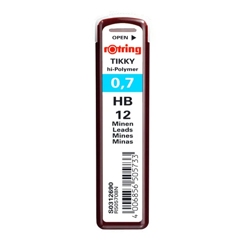 rOtring Tikky Mechanical Pencil Lead 0.7mm, HB, 12 Lead (R505 708 HB)
