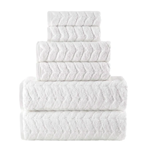 Elegant Comfort Luxury 6-Piece 100% Turkish Cotton Jacquard Braided Textured Premium Hotel Quality Towel Set– Soft and Absorbent, includes 2 Bath Towels, 2 Hand Towels and 2 Washcloths, White