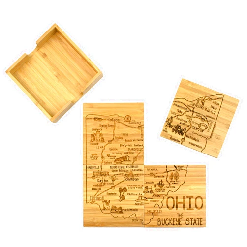 Totally Bamboo Ohio State Puzzle 4 Piece Bamboo Coaster Set with Case