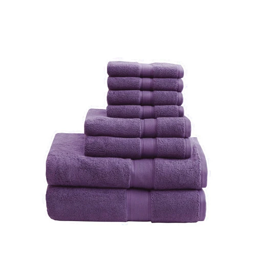 Madison Park Signature 800GSM 100% Cotton Luxury Bathroom Towels, Oversized Linen Cotton Bath Towel Set, 8-Piece Include 2 Bath Towels, 2 Hand Towels & 4 Wash Towels, Purple