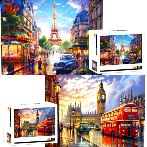 Mjyphdm 2 Pack Puzzles for Adults 1000 Pieces-Big Ben and Eiffel Tower Difficult Jigsaw Puzzles for Adults,Hard Jigsaw Puzzle Decorations DIY Leisure Game Toy Suitable Family Friends(27.5x20 inches)
