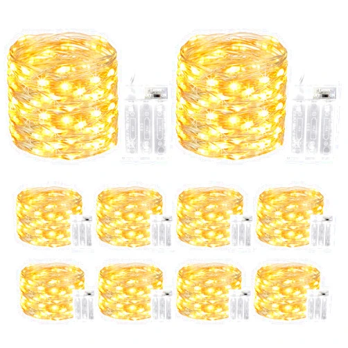 kolpop 10 Pack Fairy Lights Battery Operated, 16FT 50LED Twinkle Lights with Timer, Warm White Mini String Light for Indoor Christmas Wedding Bedroom Decorations