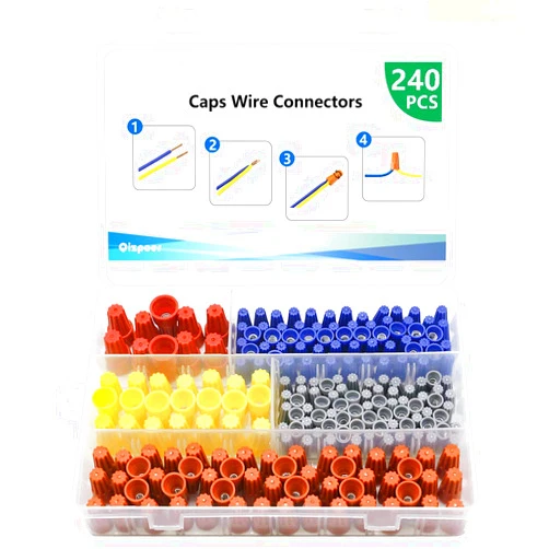 Qizpcer 240 Pcs Electrical Wire Connectors Screw Terminals - Twist Nuts Caps Wire Connection, Spring Insert Assortment kit