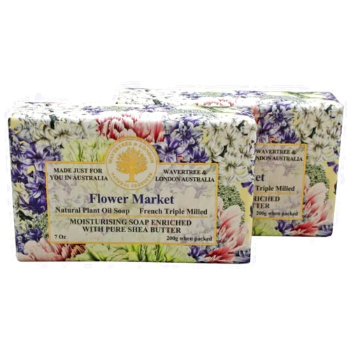 Wavertree & London Flower Market Scented Natural Soap (2 Bars), 7oz Moisturizing French Triple Milled Soap Bars enriched with shea butter - Pure Plant Oil Bath & Body Soap for All Skin Types